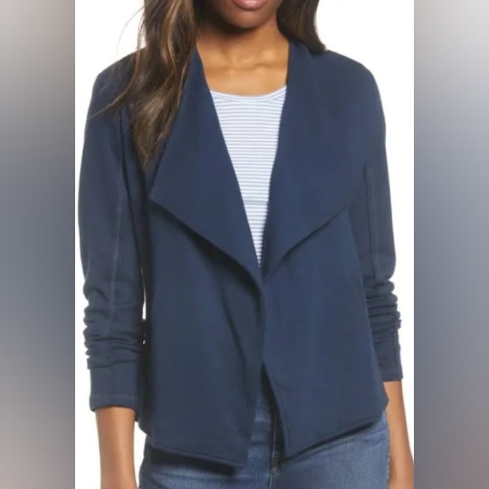 Beautiful 100% Cotton Caslon Navy Blue Drape Front Blazer Cardigan, Size M